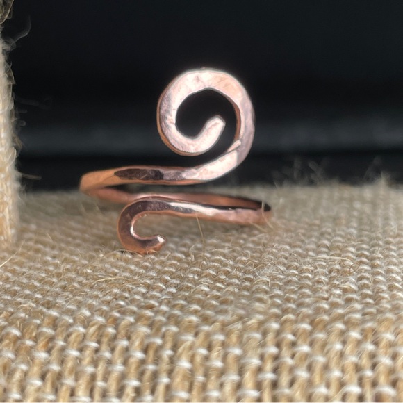 Hammered Copper Spiral Ring Adjustable Statement Boho 
Jewelry - Picture 6 of 6